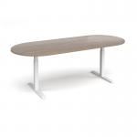 Elev8 Touch radial end boardroom table 2400mm x 1000mm - white frame, Barcelona walnut top EVTBT24-WH-BW