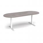 Elev8 Touch radial end boardroom table 2400mm x 1000mm - white frame and grey oak top EVTBT24-WH-GO