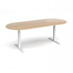 Elev8 Touch radial end boardroom table 2400mm x 1000mm - white frame, kendal oak top EVTBT24-WH-KO