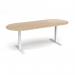 Elev8 Touch radial end boardroom table 2400mm x 1000mm - white frame, kendal oak top EVTBT24-WH-KO