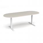 Elev8 Touch radial end boardroom table 2400mm x 1000mm - white frame, light grey top EVTBT24-WH-LG