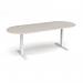 Elev8 Touch radial end boardroom table 2400mm x 1000mm - white frame, light grey top EVTBT24-WH-LG
