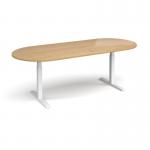 Elev8 Touch radial end boardroom table 2400mm x 1000mm - white frame and oak top