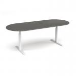 Elev8 Touch radial end boardroom table 2400mm x 1000mm - white frame, onyx grey top EVTBT24-WH-OG