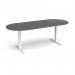 Elev8 Touch radial end boardroom table 2400mm x 1000mm - white frame, onyx grey top EVTBT24-WH-OG