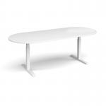 Elev8 Touch radial end boardroom table 2400mm x 1000mm - white frame, white top EVTBT24-WH-WH