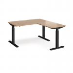 Elev8 Touch sit-stand desk 1400mm x 800mm with 800mm return desk - black frame, beech top EVTR-1400-K-B