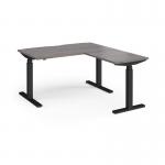 Elev8 Touch sit-stand desk 1400mm x 800mm with 800mm return desk - black frame, grey oak top EVTR-1400-K-GO