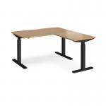 Elev8 Touch sit-stand desk 1400mm x 800mm with 800mm return desk - black frame, oak top EVTR-1400-K-O