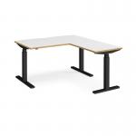 Elev8 Touch sit-stand desk 1400mm x 800mm with 800mm return desk - black frame, white top with oak edge EVTR-1400-K-WO