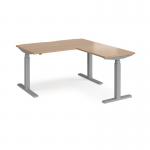 Elev8 Touch sit-stand desk 1400mm x 800mm with 800mm return desk - silver frame, beech top EVTR-1400-S-B