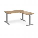 Elev8 Touch sit-stand desk 1400mm x 800mm with 800mm return desk - silver frame and oak top