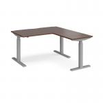 Elev8 Touch sit-stand desk 1400mm x 800mm with 800mm return desk - silver frame and walnut top