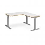 Elev8 Touch sit-stand desk 1400mm x 800mm with 800mm return desk - silver frame and white top with oak edge