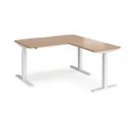 Elev8 Touch sit-stand desk 1400mm x 800mm with 800mm return desk - white frame and beech top
