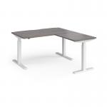 Elev8 Touch sit-stand desk 1400mm x 800mm with 800mm return desk - white frame and grey oak top