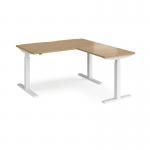 Elev8 Touch sit-stand desk 1400mm x 800mm with 800mm return desk - white frame and oak top