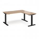 Elev8 Touch sit-stand desk 1600mm x 800mm with 800mm return desk - black frame, beech top EVTR-1600-K-B