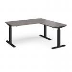 Elev8 Touch sit-stand desk 1600mm x 800mm with 800mm return desk - black frame, grey oak top EVTR-1600-K-GO