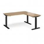 Elev8 Touch sit-stand desk 1600mm x 800mm with 800mm return desk - black frame, oak top EVTR-1600-K-O