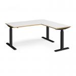 Elev8 Touch sit-stand desk 1600mm x 800mm with 800mm return desk - black frame and white top with oak edge