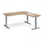 Elev8 Touch sit-stand desk 1600mm x 800mm with 800mm return desk - silver frame and beech top