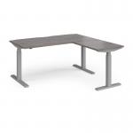 Elev8 Touch sit-stand desk 1600mm x 800mm with 800mm return desk - silver frame and grey oak top