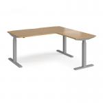 Elev8 Touch sit-stand desk 1600mm x 800mm with 800mm return desk - silver frame and oak top