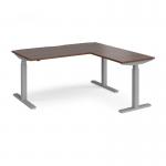 Elev8 Touch sit-stand desk 1600mm x 800mm with 800mm return desk - silver frame and walnut top