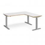 Elev8 Touch sit-stand desk 1600mm x 800mm with 800mm return desk - silver frame and white top with oak edge