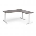 Elev8 Touch sit-stand desk 1600mm x 800mm with 800mm return desk - white frame, grey oak top EVTR-1600-WH-GO