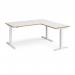 Elev8 Touch sit-stand desk 1600mm x 800mm with 800mm return desk - white frame, white top with oak edge EVTR-1600-WH-WO