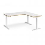 Elev8 Touch sit-stand desk 1600mm x 800mm with 800mm return desk - white frame and white top with oak edge