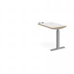 Elev8 Touch sit-stand return desk 600mm x 800mm - silver frame and white top with oak edge