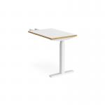 Elev8 Touch sit-stand return desk 600mm x 800mm - white frame, white top with oak edge EVT-RET-WH-WO