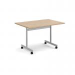 Rectangular flip top meeting table with silver frame 1200mm x 800mm - Kendal Oak FLP12-S-KO