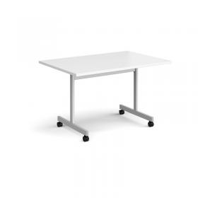 Rectangular flip top meeting table with silver frame 1200mm x 800mm - white FLP12-S-WH