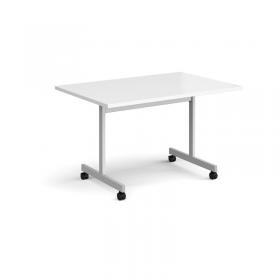 Rectangular fliptop meeting table with silver frame 1200mm x 800mm - white FLP12-S-WH