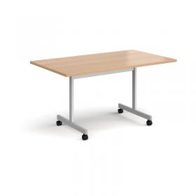 Rectangular flip top meeting table with silver frame 1400mm x 800mm - beech FLP14-S-B