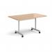 Rectangular flip top meeting table with silver frame 1400mm x 800mm - beech FLP14-S-B