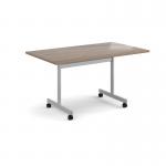 Rectangular flip top meeting table with silver frame 1400mm x 800mm - Barcelona Walnut FLP14-S-BW