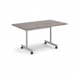 Rectangular fliptop meeting table with silver frame 1400mm x 800mm - grey oak FLP14-S-GO