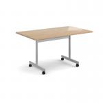 Rectangular flip top meeting table with silver frame 1400mm x 800mm - Kendal Oak FLP14-S-KO