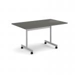 Rectangular flip top meeting table with silver frame 1400mm x 800mm - Onyx Grey FLP14-S-OG
