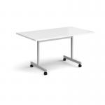 Rectangular flip top meeting table with silver frame 1400mm x 800mm - white FLP14-S-WH