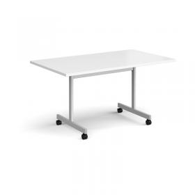 Rectangular flip top meeting table with silver frame 1400mm x 800mm - white FLP14-S-WH