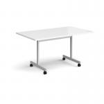 Rectangular fliptop meeting table with silver frame 1400mm x 800mm - white