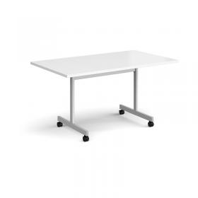Rectangular fliptop meeting table with silver frame 1400mm x 800mm - white FLP14-S-WH
