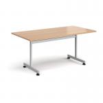 Rectangular flip top meeting table with silver frame 1600mm x 800mm - beech FLP16-S-B