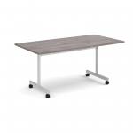 Rectangular fliptop meeting table with silver frame 1600mm x 800mm - grey oak FLP16-S-GO